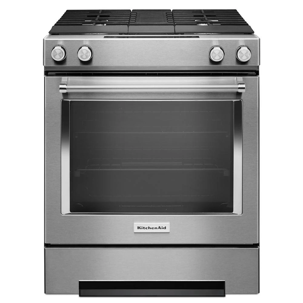 30" 4-Burner Dual Fuel Downdraft Slide-In Range KSDG950ESS