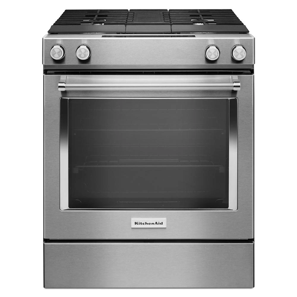30" 4-Burner Dual Fuel Downdraft Slide-In Range KSDG950ESS
