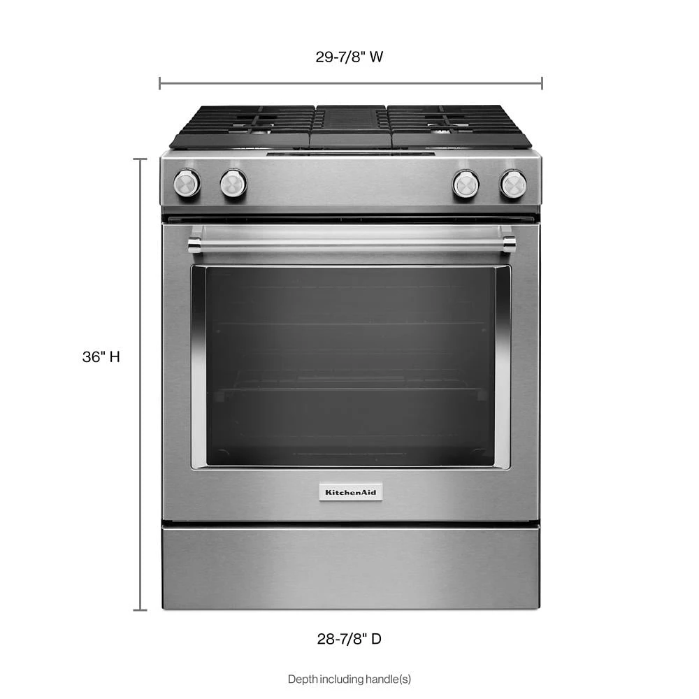 30" 4-Burner Dual Fuel Downdraft Slide-In Range KSDG950ESS
