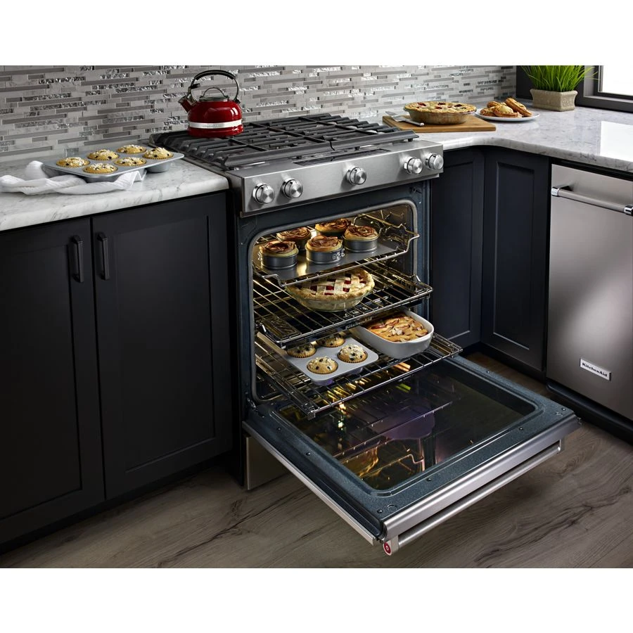 30-Inch 5 Burner Gas Convection Slide-In Range with Baking Drawer KSGB900ESS