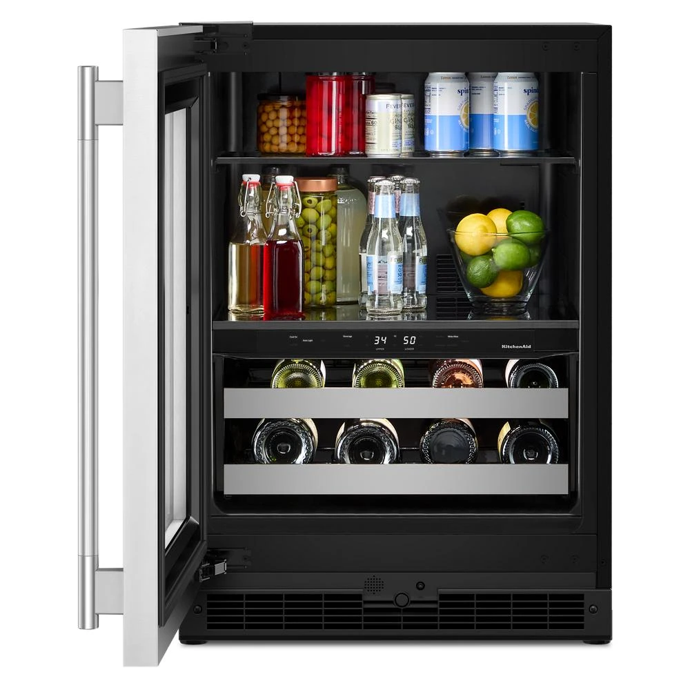 24" Beverage Center with Glass Door and Metal-Front Racks KUBL524SSB