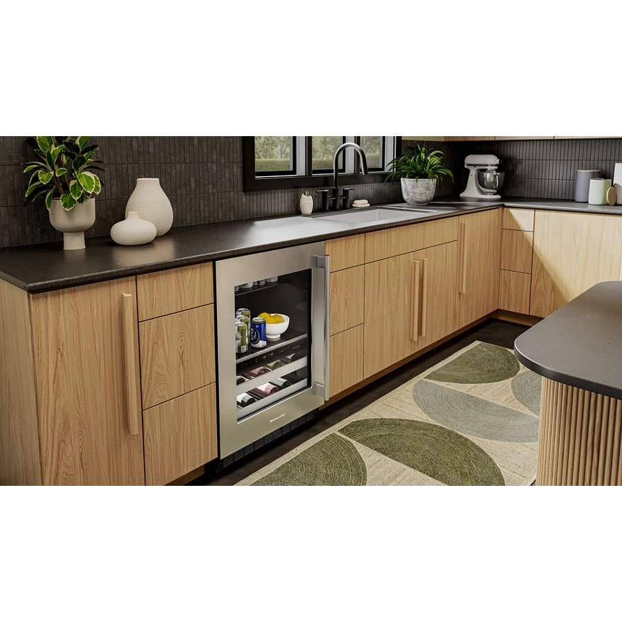 24" Beverage Center with Glass Door and Metal-Front Racks KUBL524SSB