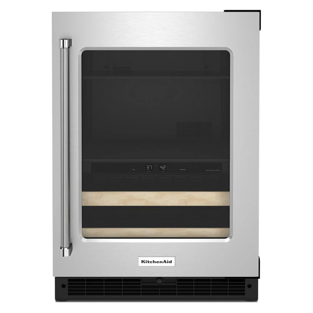 24" Beverage Center with Glass Door and Wood-Front Racks KUBR214KSB