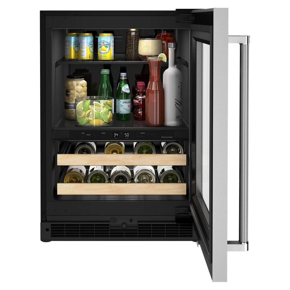 24" Beverage Center with Glass Door and Wood-Front Racks KUBR214KSB