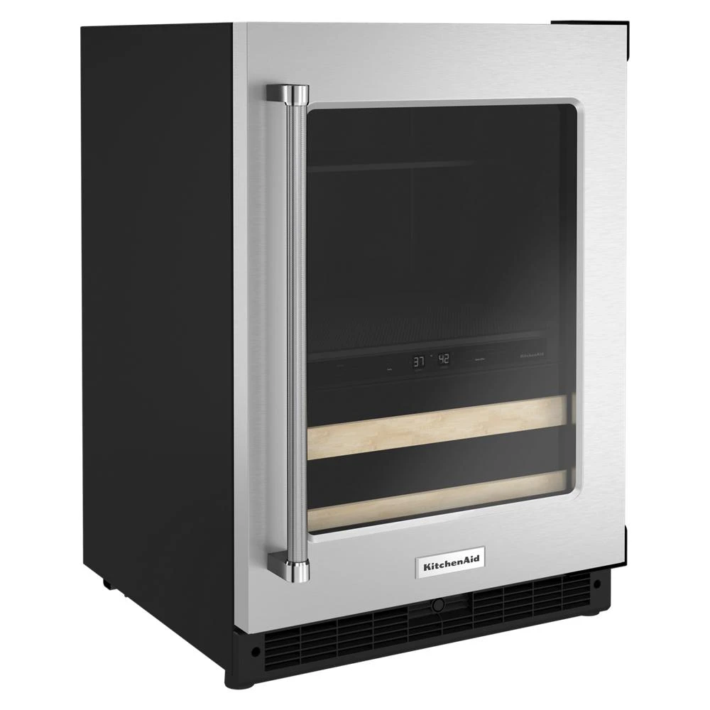 24" Beverage Center with Glass Door and Wood-Front Racks KUBR214KSB