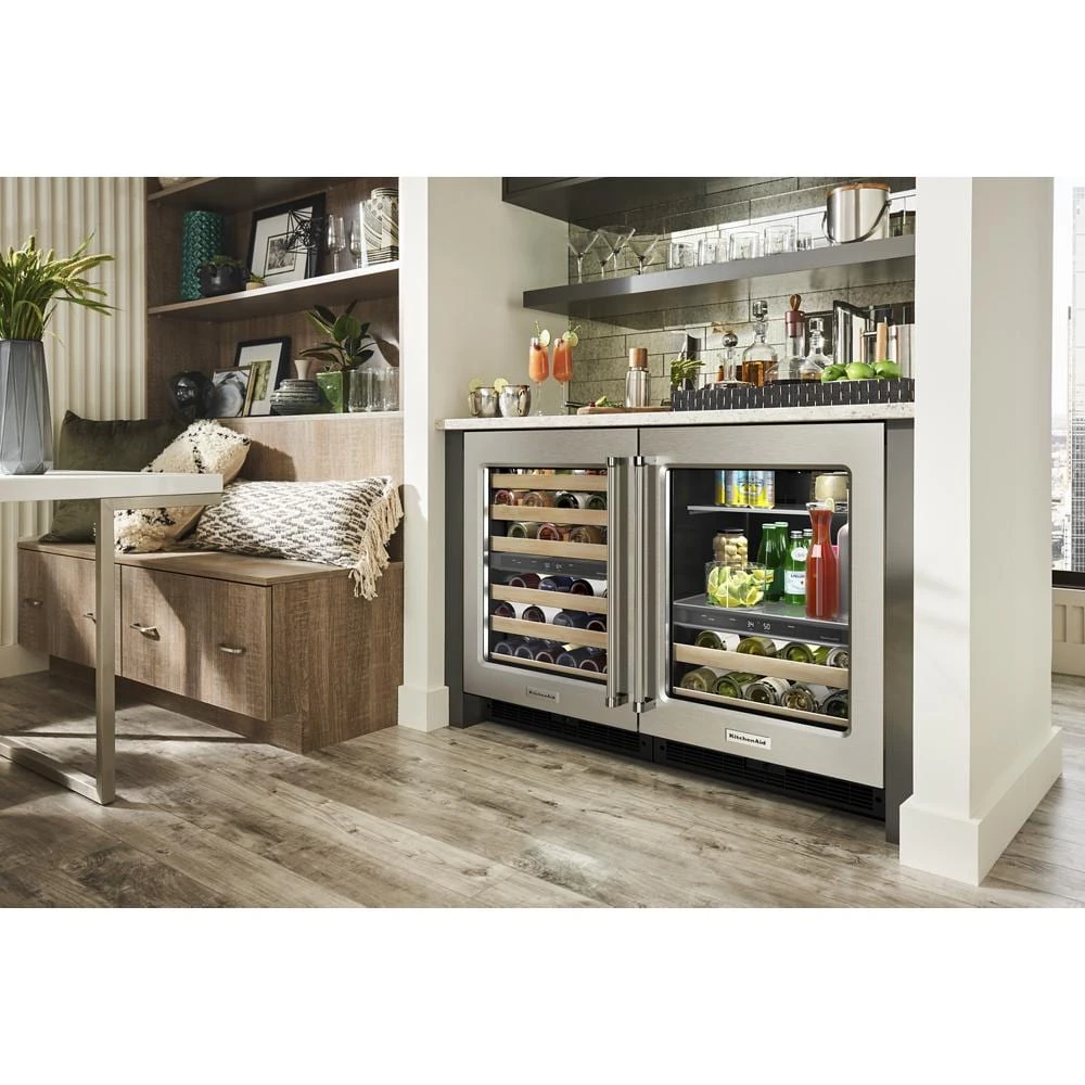 24" Beverage Center with Glass Door and Wood-Front Racks KUBR214KSB