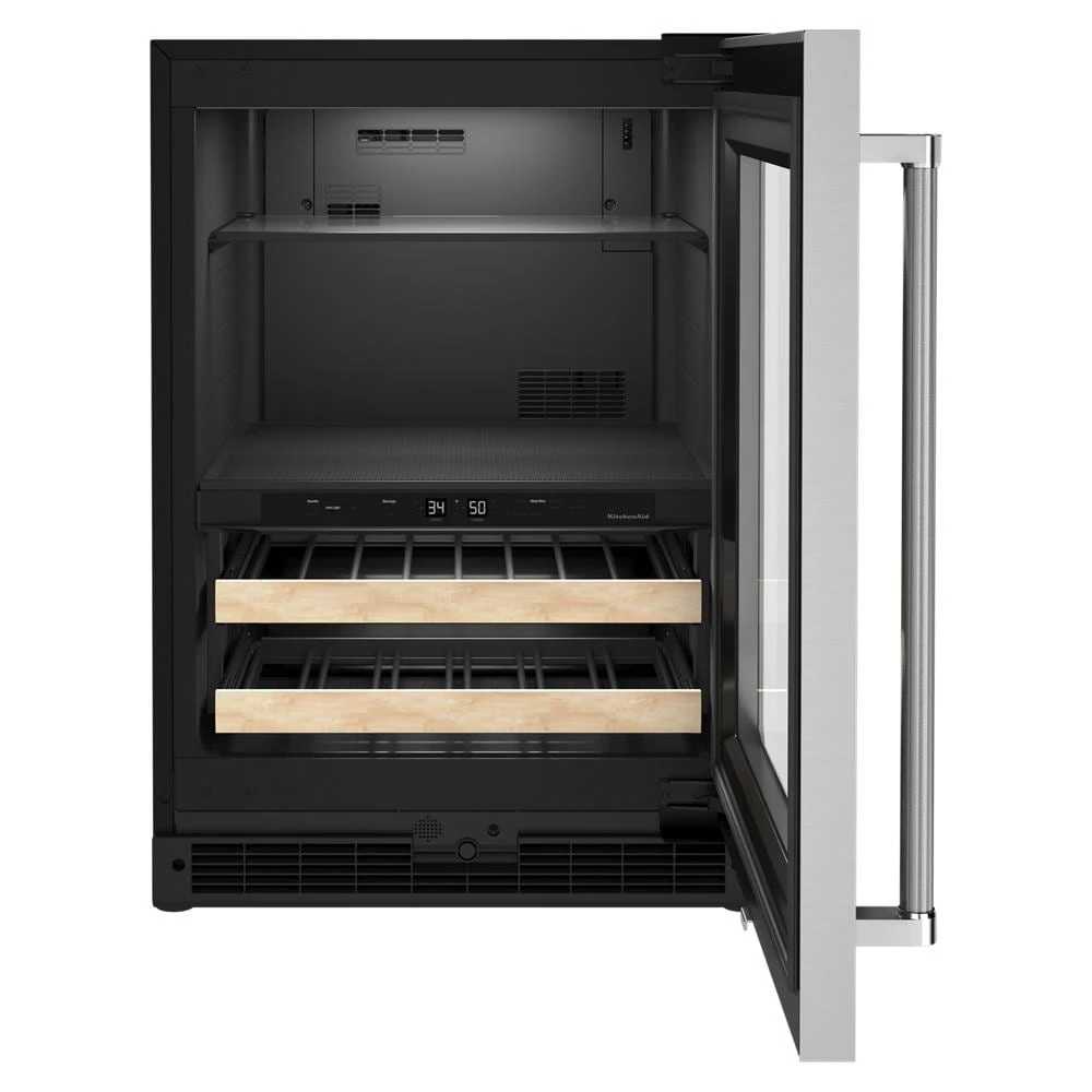 24" Beverage Center with Glass Door and Wood-Front Racks KUBR214KSB