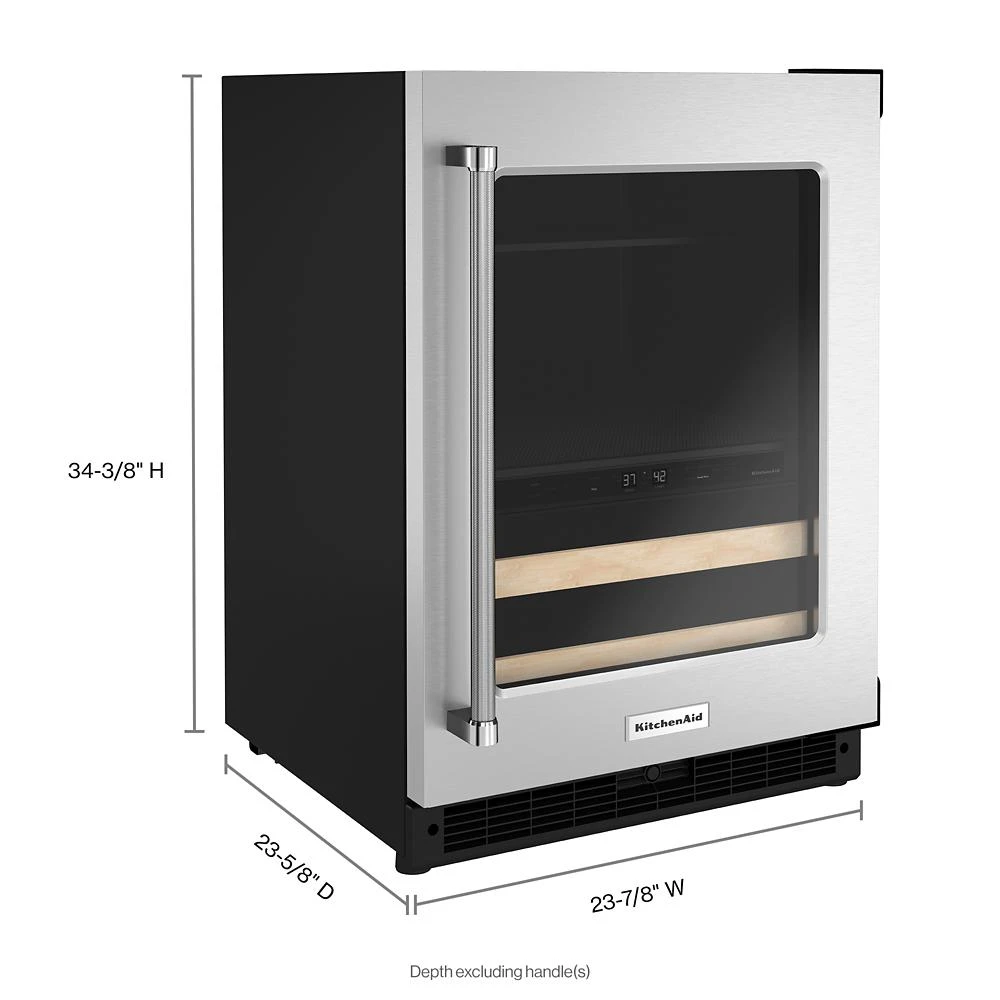 24" Beverage Center with Glass Door and Wood-Front Racks KUBR214KSB