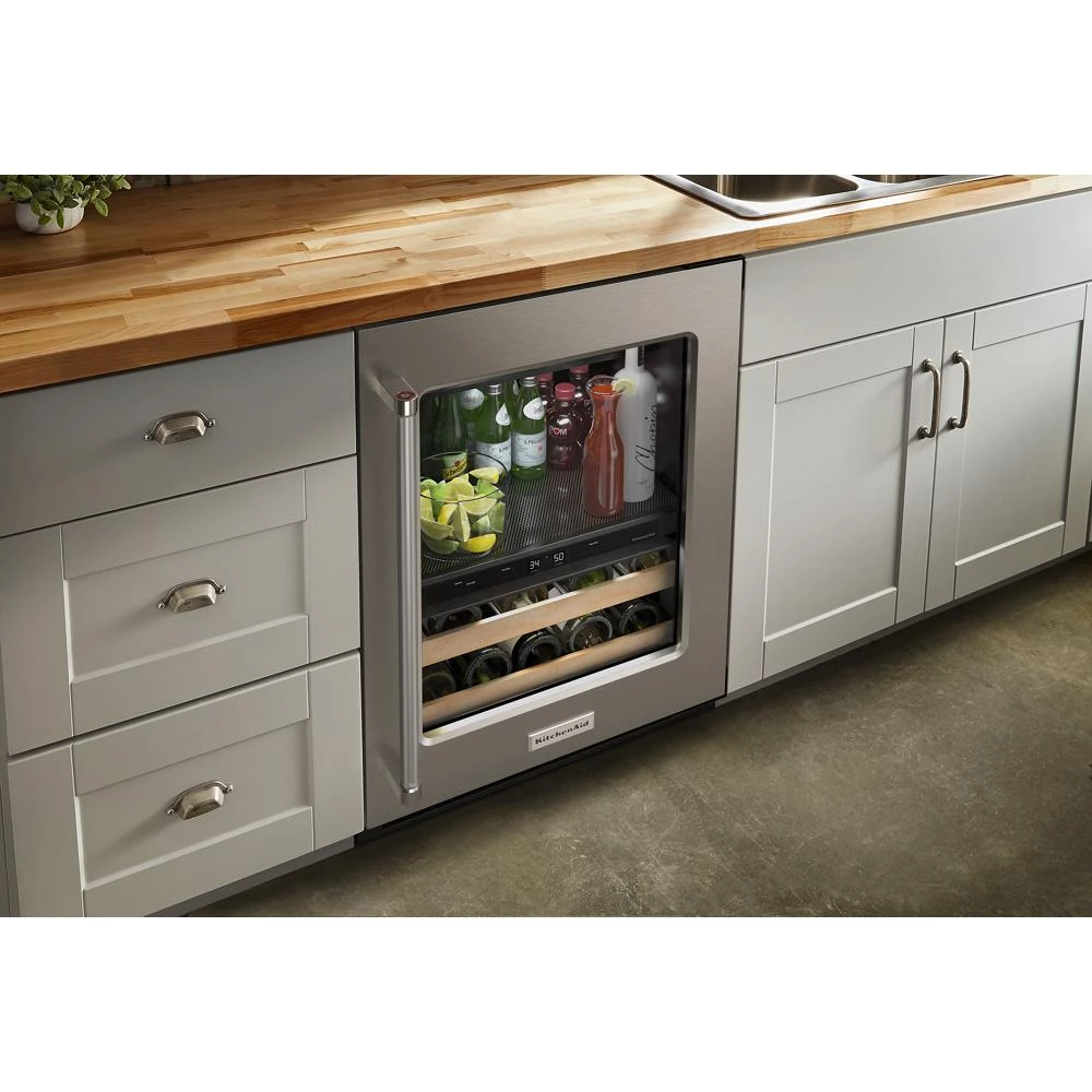24" Beverage Center with Glass Door and Wood-Front Racks KUBR214KSB
