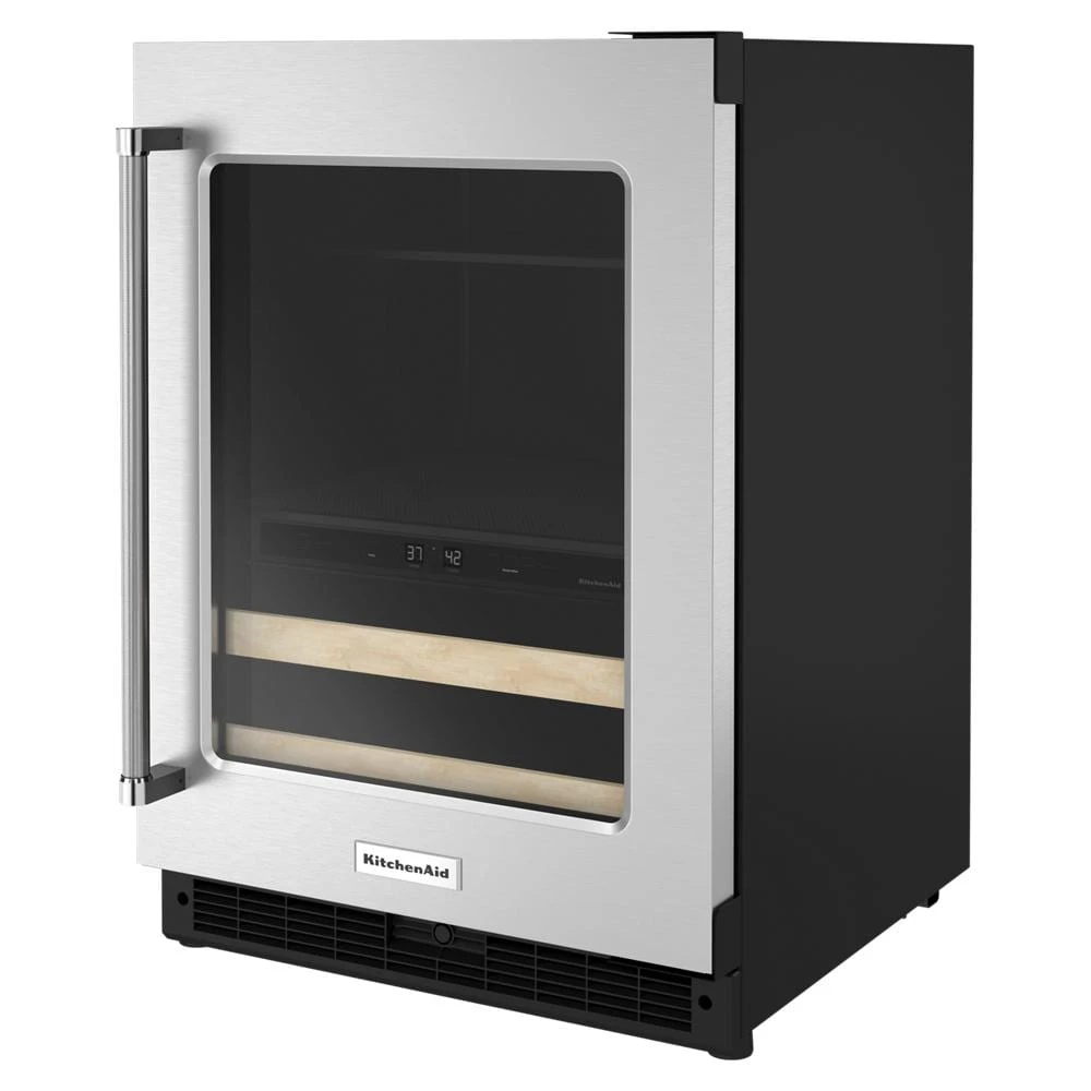 24" Beverage Center with Glass Door and Wood-Front Racks KUBR214KSB