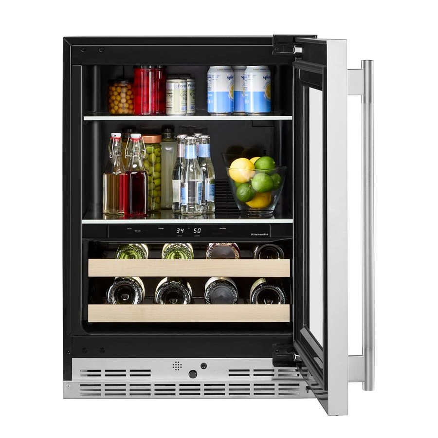 24" Beverage Center with Glass Door and Wood-Front Racks KUBR524SPS
