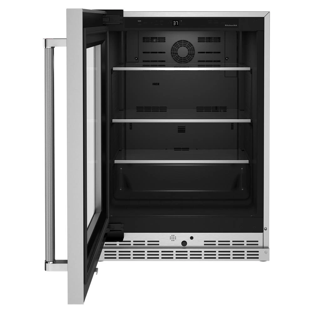 24" Undercounter Refrigerator with Glass Door and Shelves with Metallic Accents KURL314KSS
