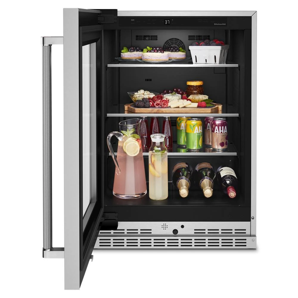 24" Undercounter Refrigerator with Glass Door and Shelves with Metallic Accents KURL314KSS