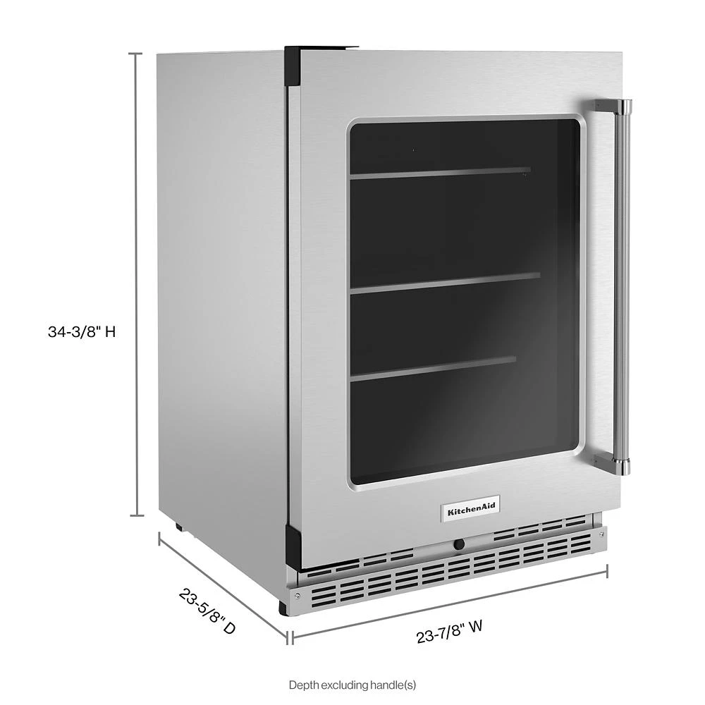 24" Undercounter Refrigerator with Glass Door and Shelves with Metallic Accents KURL314KSS