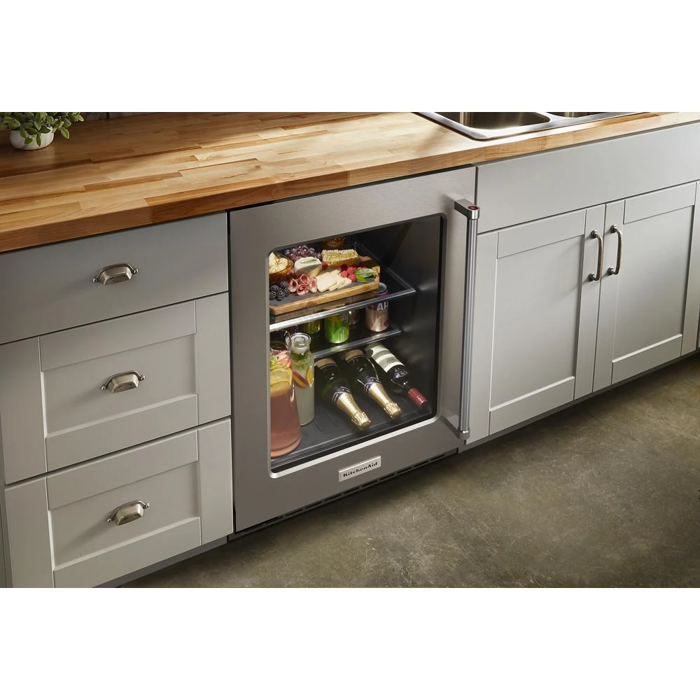 24" Undercounter Refrigerator with Glass Door and Shelves with Metallic Accents KURL314KSS