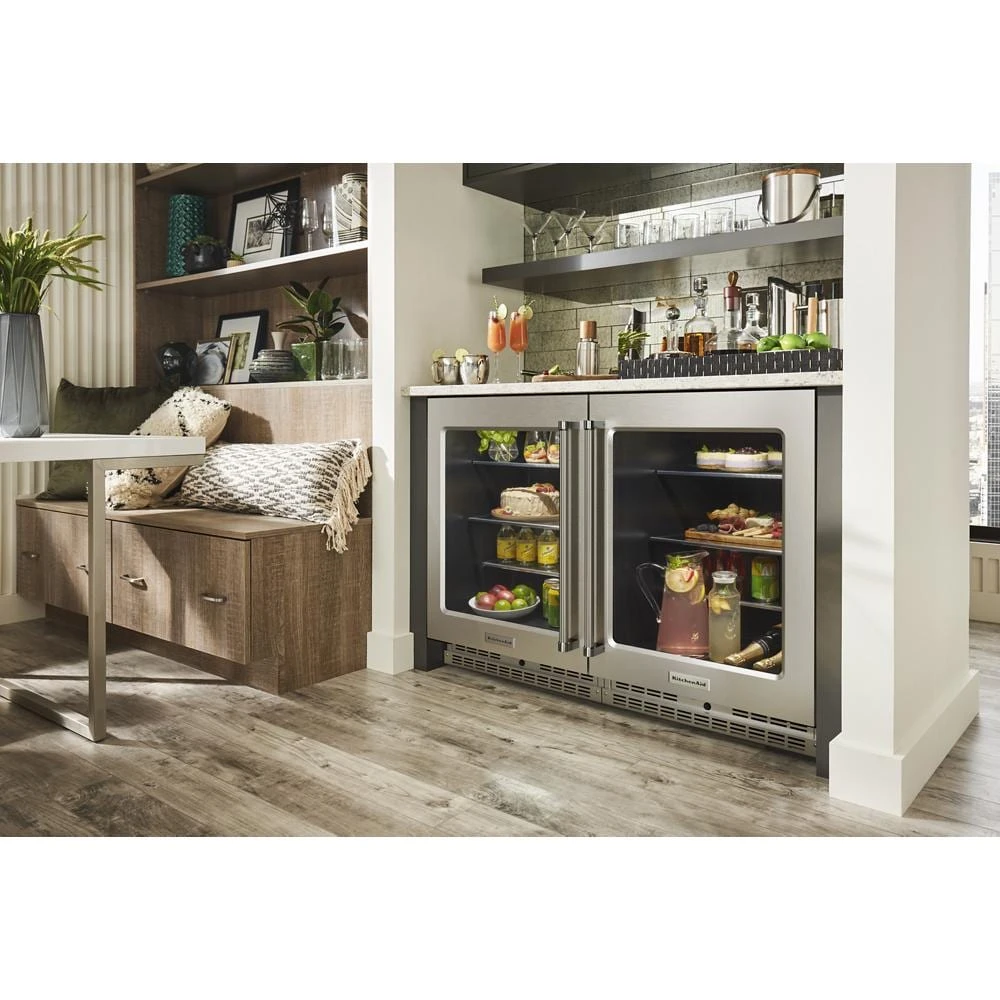 24" Undercounter Refrigerator with Glass Door and Shelves with Metallic Accents KURL314KSS
