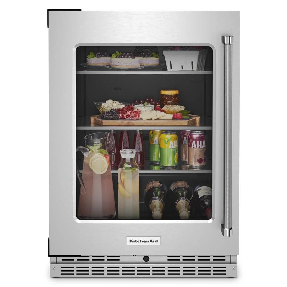 24" Undercounter Refrigerator with Glass Door and Shelves with Metallic Accents KURL314KSS