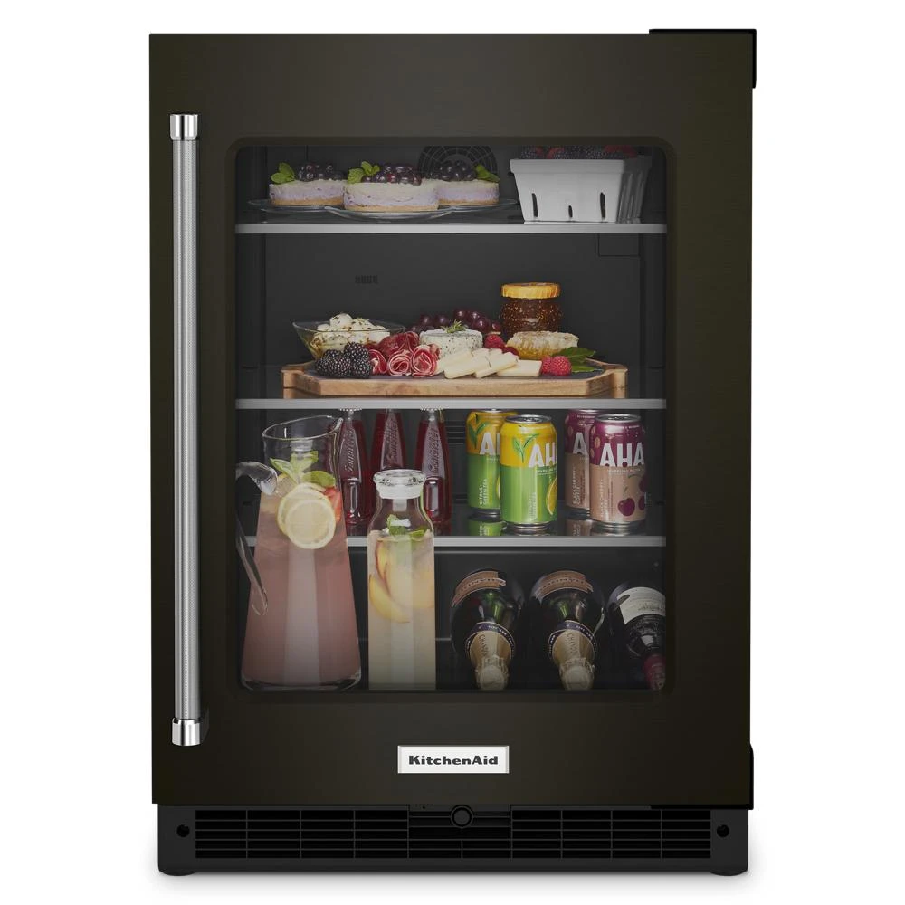 24" Undercounter Refrigerator with Glass Door and Shelves with Metallic Accents and PrintShield™ Finish KURR314KBS