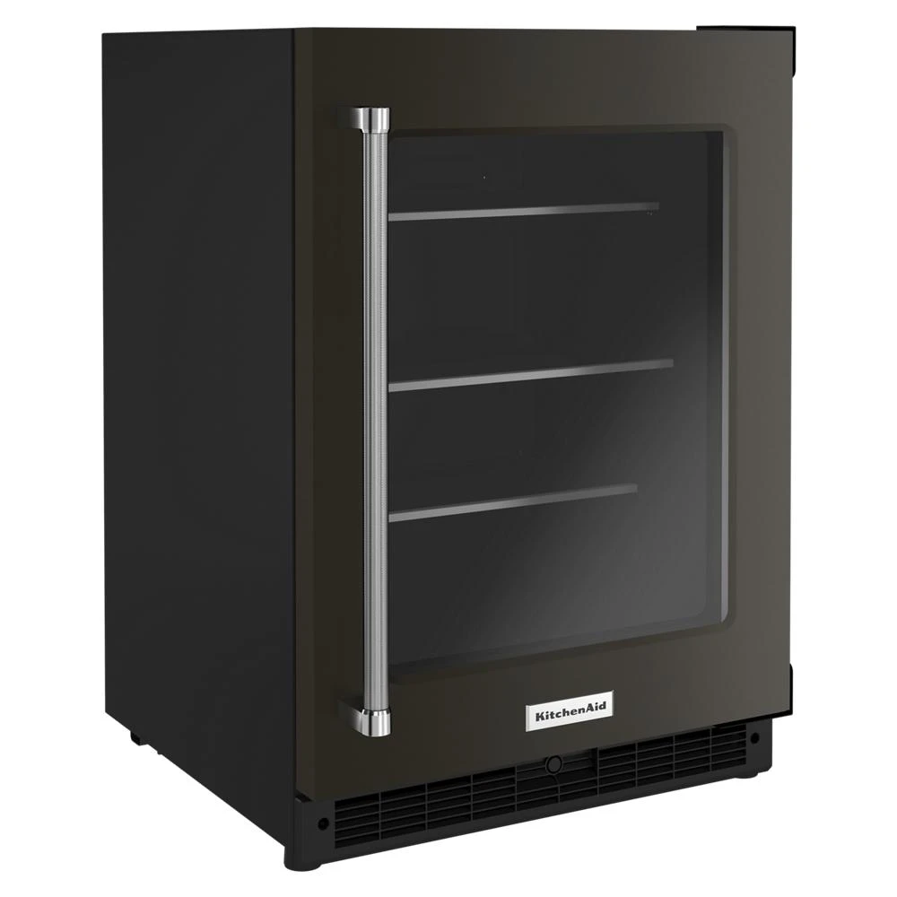 24" Undercounter Refrigerator with Glass Door and Shelves with Metallic Accents and PrintShield™ Finish KURR314KBS