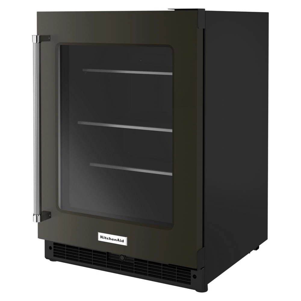 24" Undercounter Refrigerator with Glass Door and Shelves with Metallic Accents and PrintShield™ Finish KURR314KBS