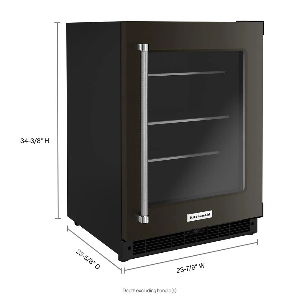 24" Undercounter Refrigerator with Glass Door and Shelves with Metallic Accents and PrintShield™ Finish KURR314KBS
