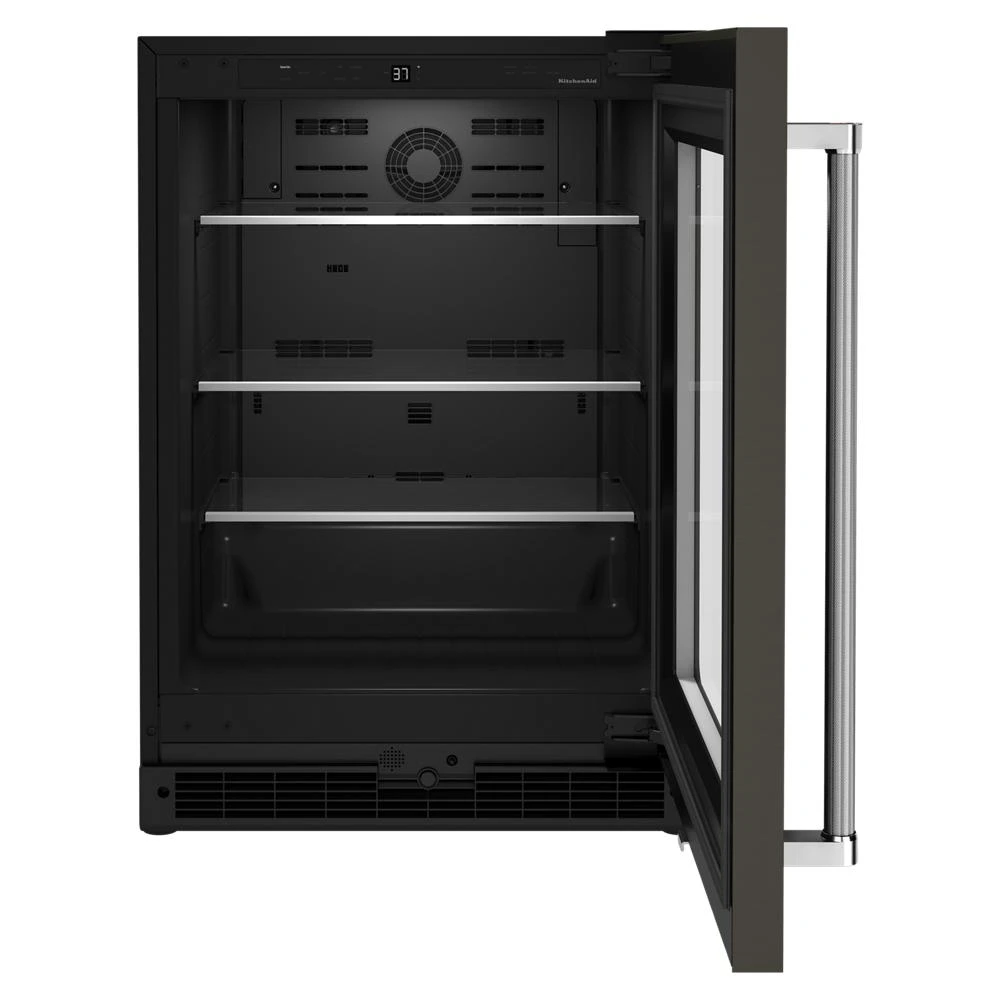 24" Undercounter Refrigerator with Glass Door and Shelves with Metallic Accents and PrintShield™ Finish KURR314KBS