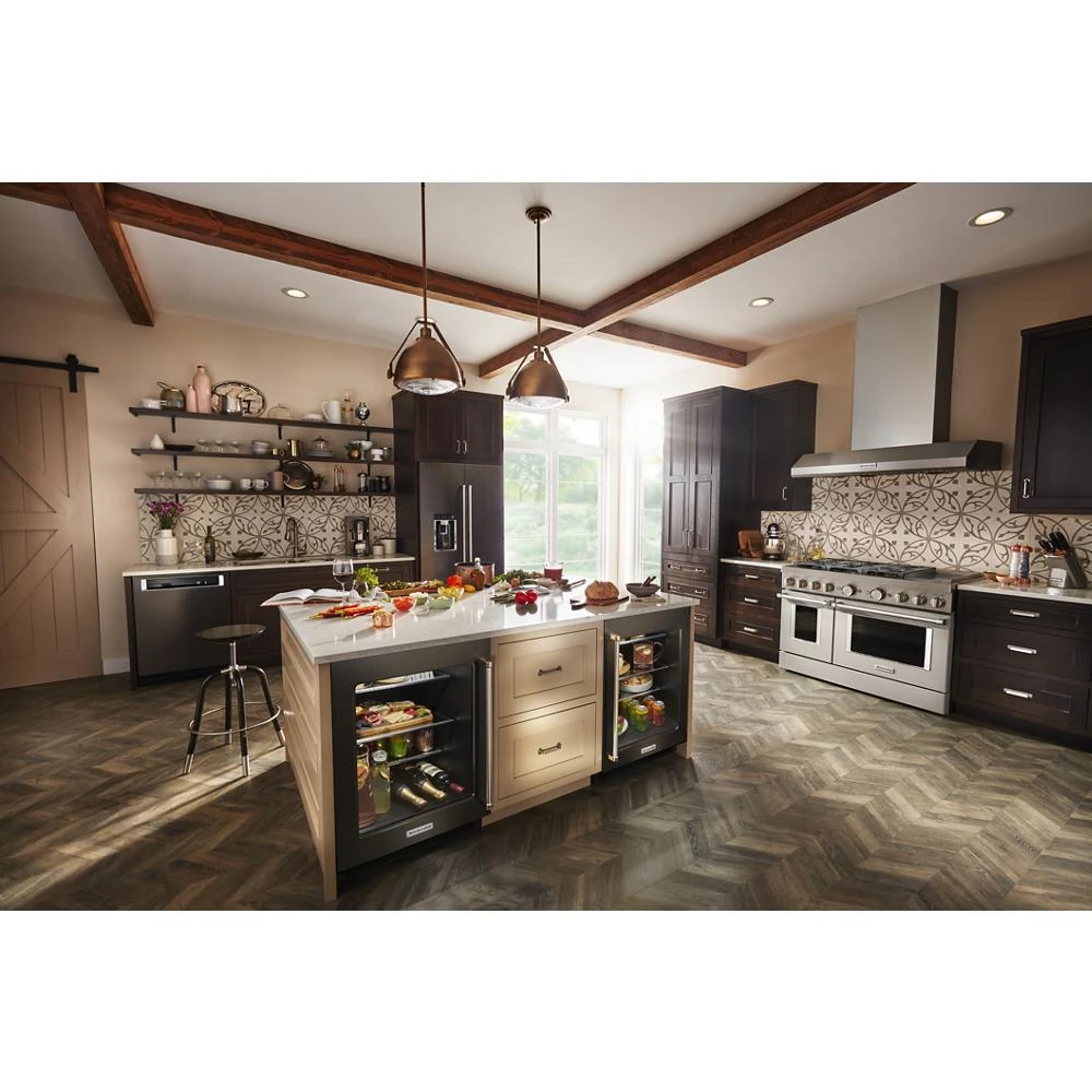 24" Undercounter Refrigerator with Glass Door and Shelves with Metallic Accents and PrintShield™ Finish KURR314KBS