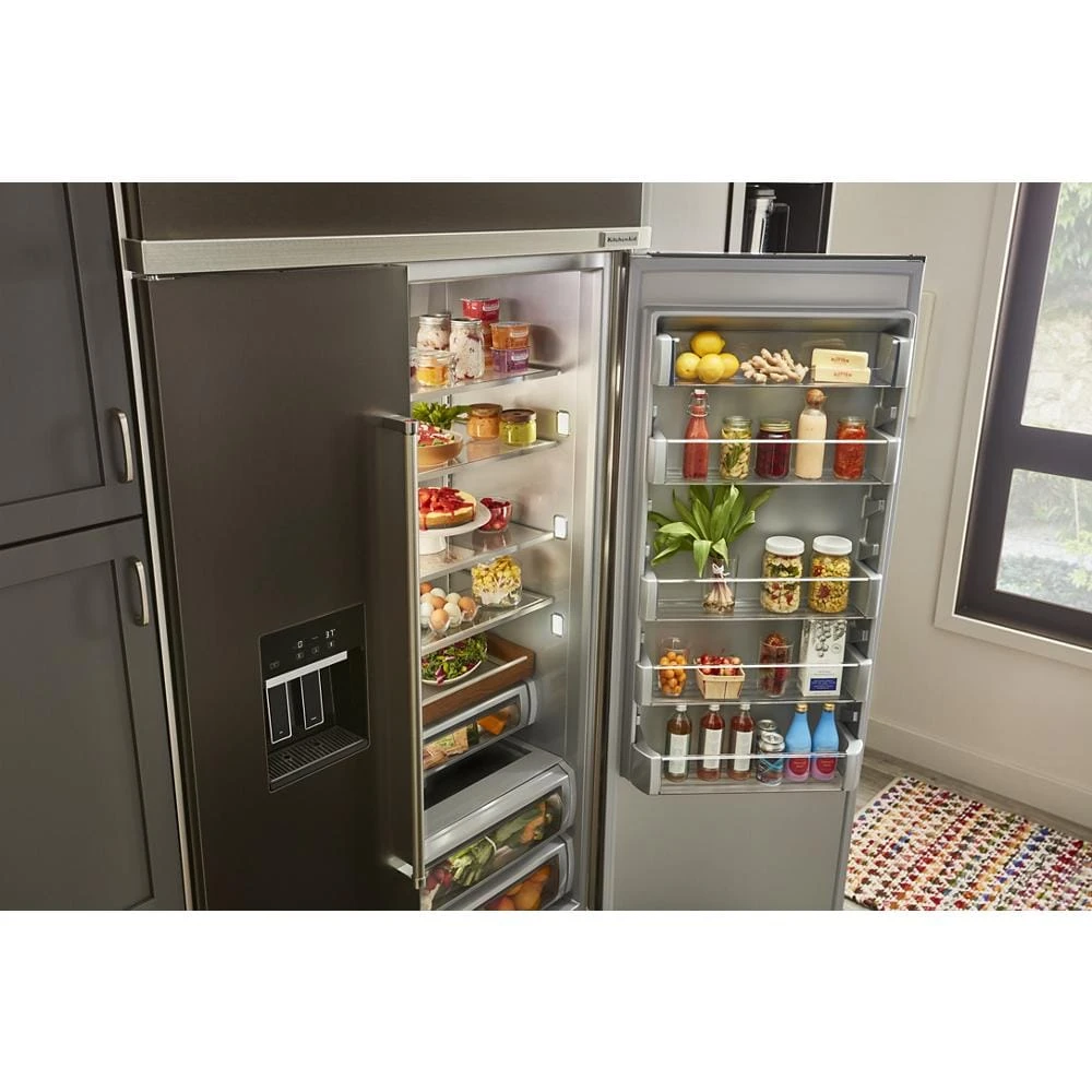 24" Undercounter Refrigerator with Glass Door and Shelves with Metallic Accents and PrintShield™ Finish KURR314KBS