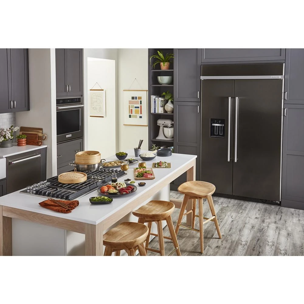 24" Undercounter Refrigerator with Glass Door and Shelves with Metallic Accents and PrintShield™ Finish KURR314KBS