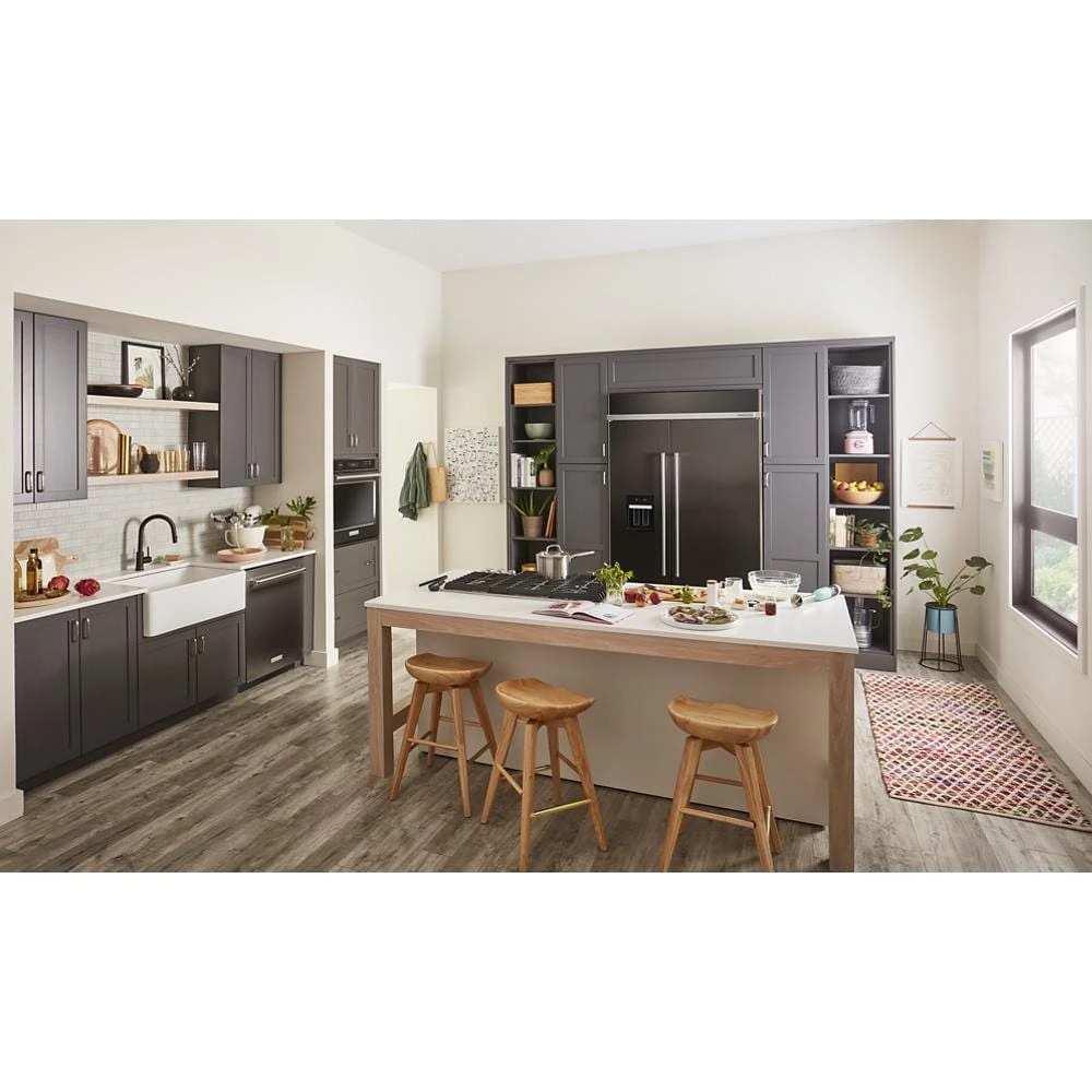 24" Undercounter Refrigerator with Glass Door and Shelves with Metallic Accents and PrintShield™ Finish KURR314KBS