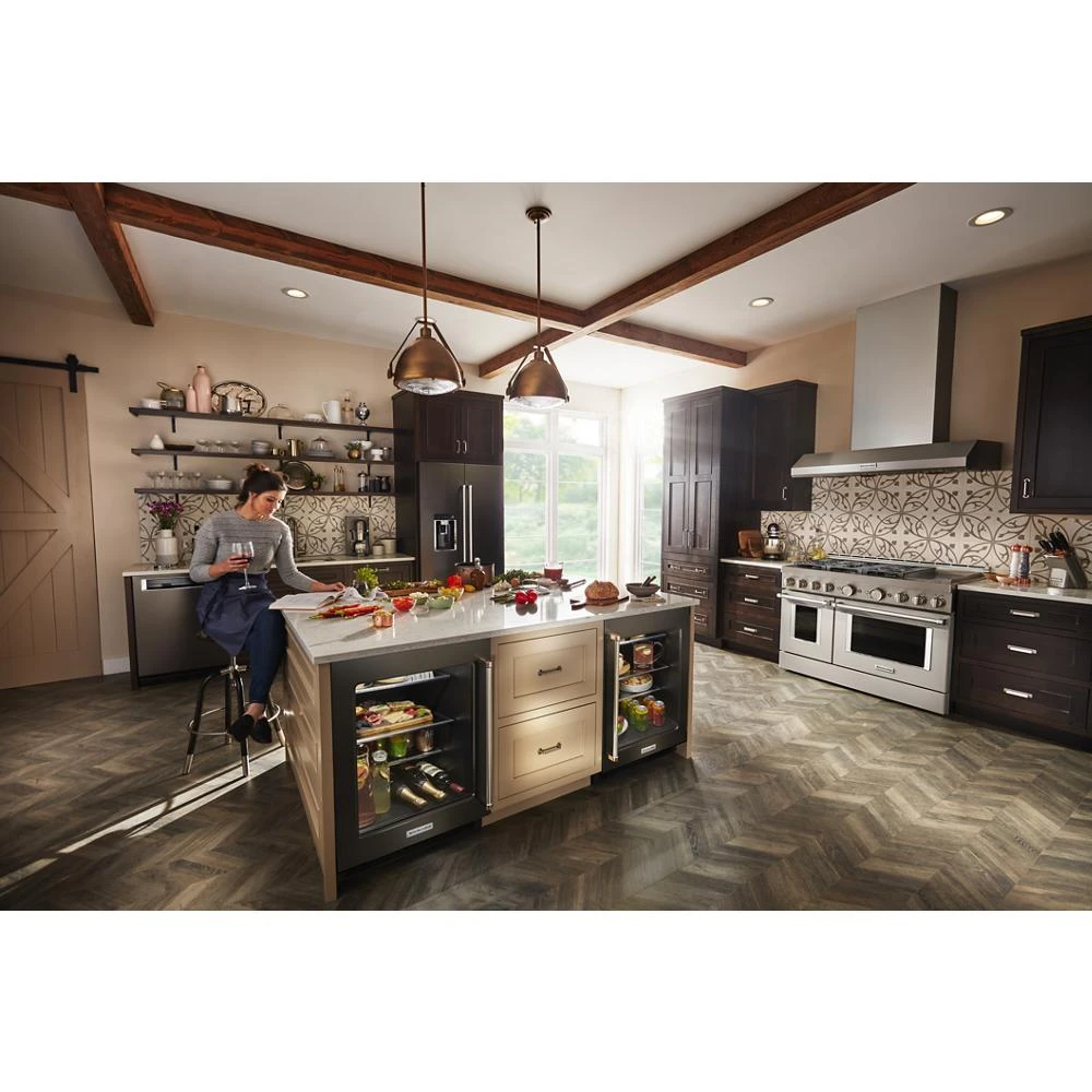 24" Undercounter Refrigerator with Glass Door and Shelves with Metallic Accents and PrintShield™ Finish KURR314KBS