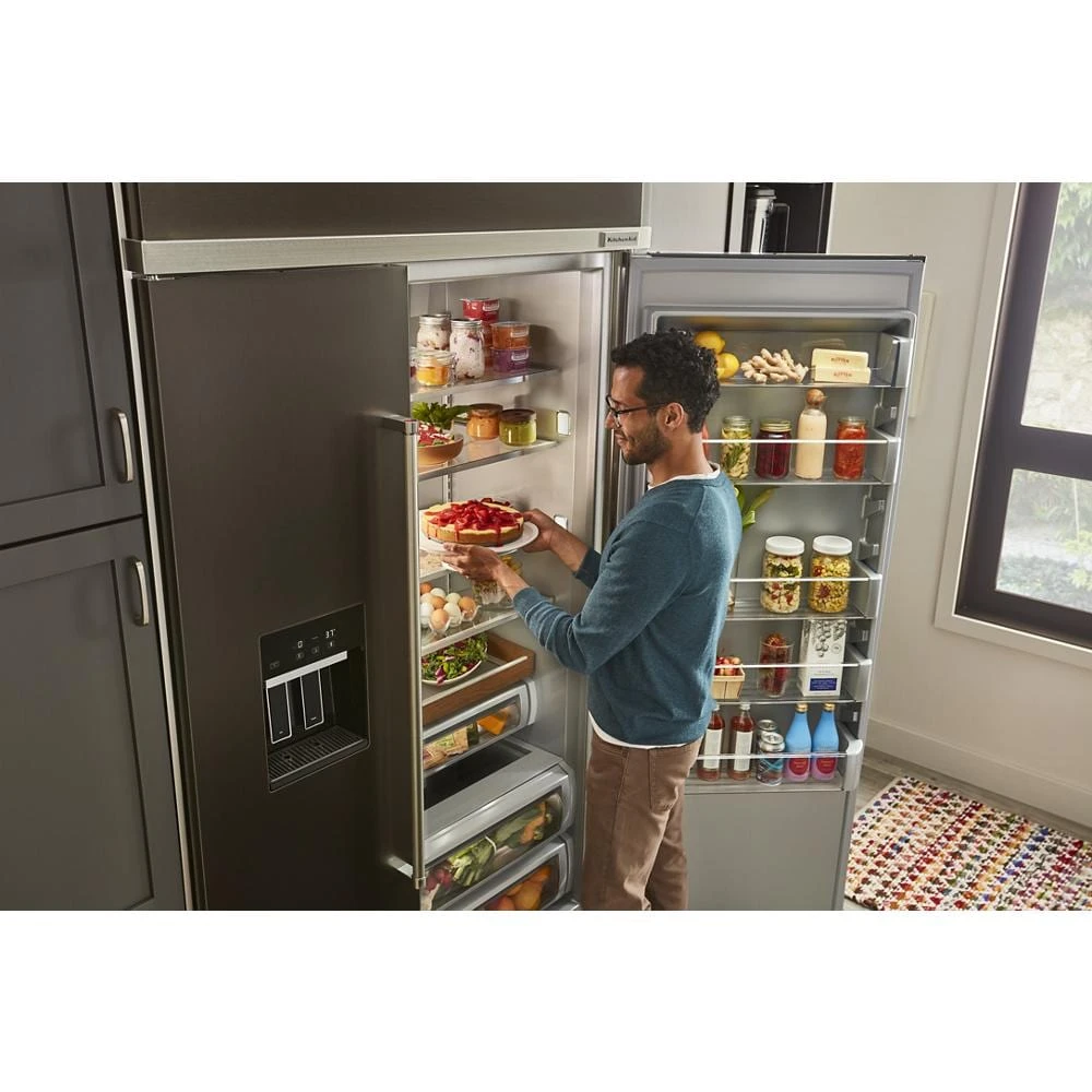 24" Undercounter Refrigerator with Glass Door and Shelves with Metallic Accents and PrintShield™ Finish KURR314KBS