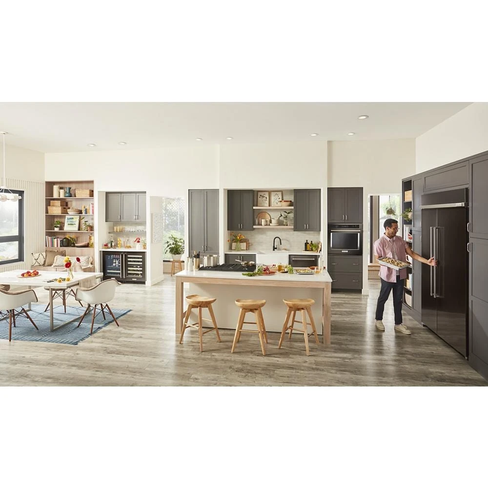 24" Undercounter Refrigerator with Glass Door and Shelves with Metallic Accents and PrintShield™ Finish KURR314KBS