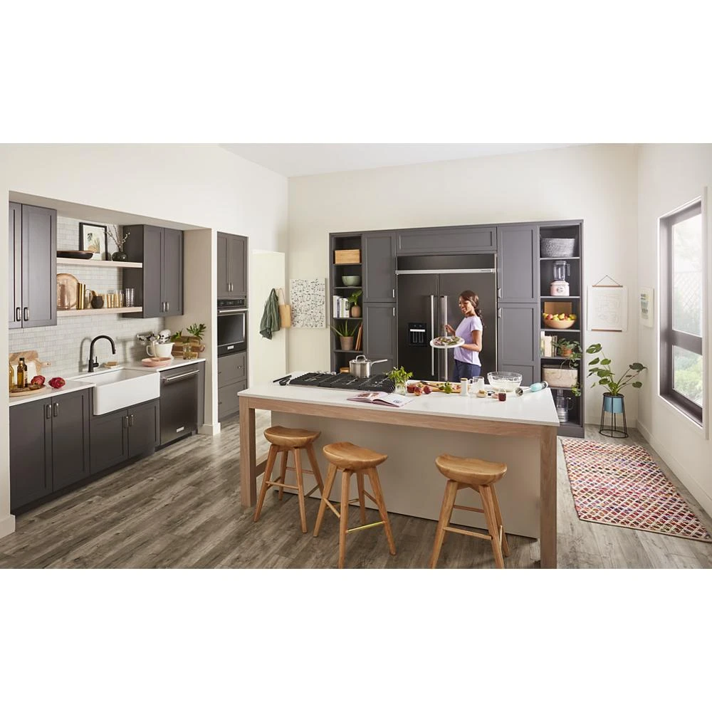 24" Undercounter Refrigerator with Glass Door and Shelves with Metallic Accents and PrintShield™ Finish KURR314KBS