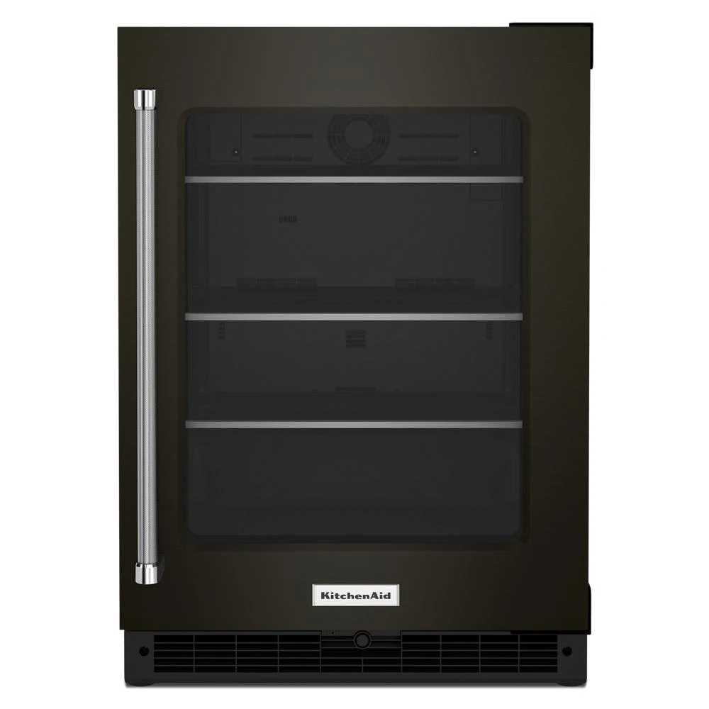24" Undercounter Refrigerator with Glass Door and Shelves with Metallic Accents and PrintShield™ Finish KURR314KBS