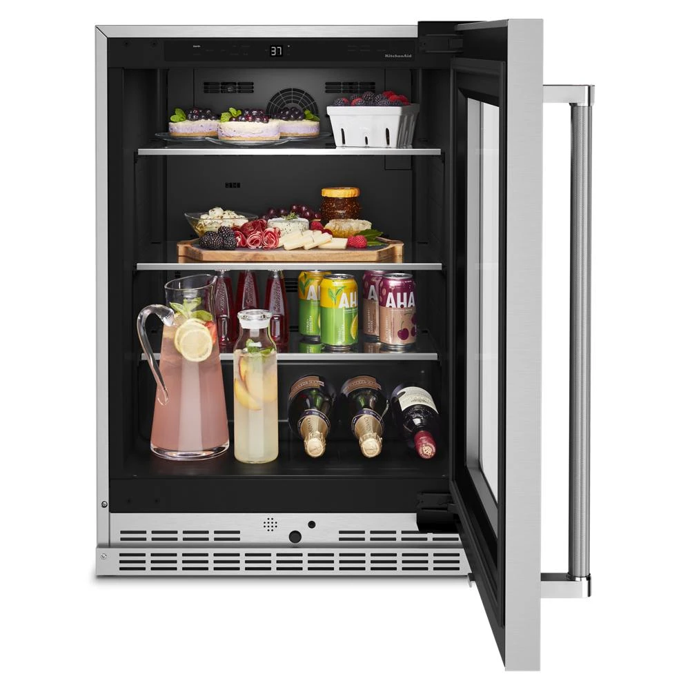 24" Undercounter Refrigerator with Glass Door and Shelves with Metallic Accents KURR314KSS