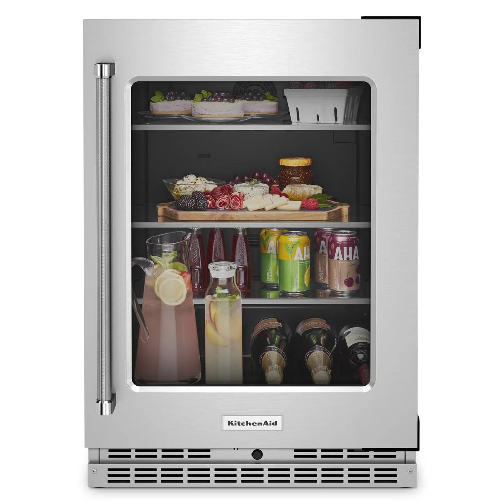 24" Undercounter Refrigerator with Glass Door and Shelves with Metallic Accents KURR314KSS