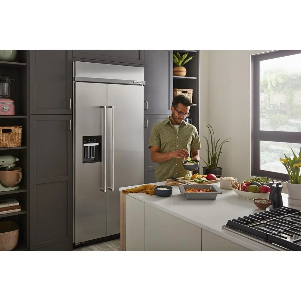 24" Undercounter Refrigerator with Glass Door and Shelves with Metallic Accents KURR314KSS