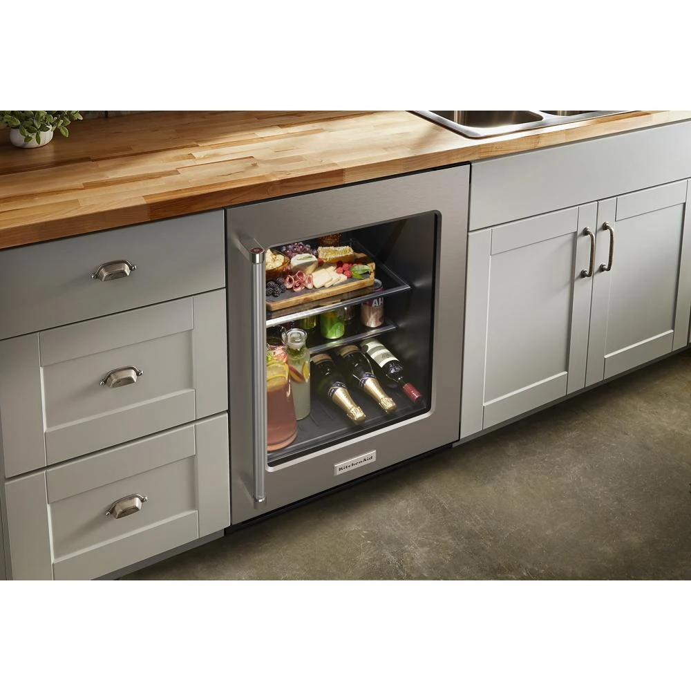 24" Undercounter Refrigerator with Glass Door and Shelves with Metallic Accents KURR314KSS