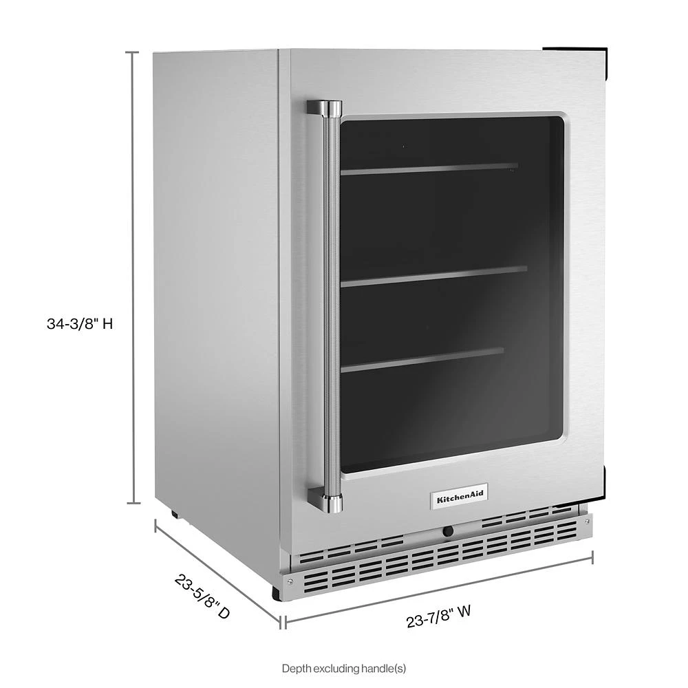 24" Undercounter Refrigerator with Glass Door and Shelves with Metallic Accents KURR314KSS
