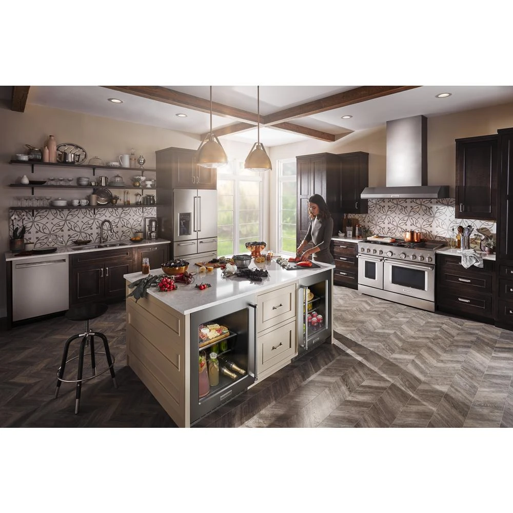 24" Undercounter Refrigerator with Glass Door and Shelves with Metallic Accents KURR314KSS