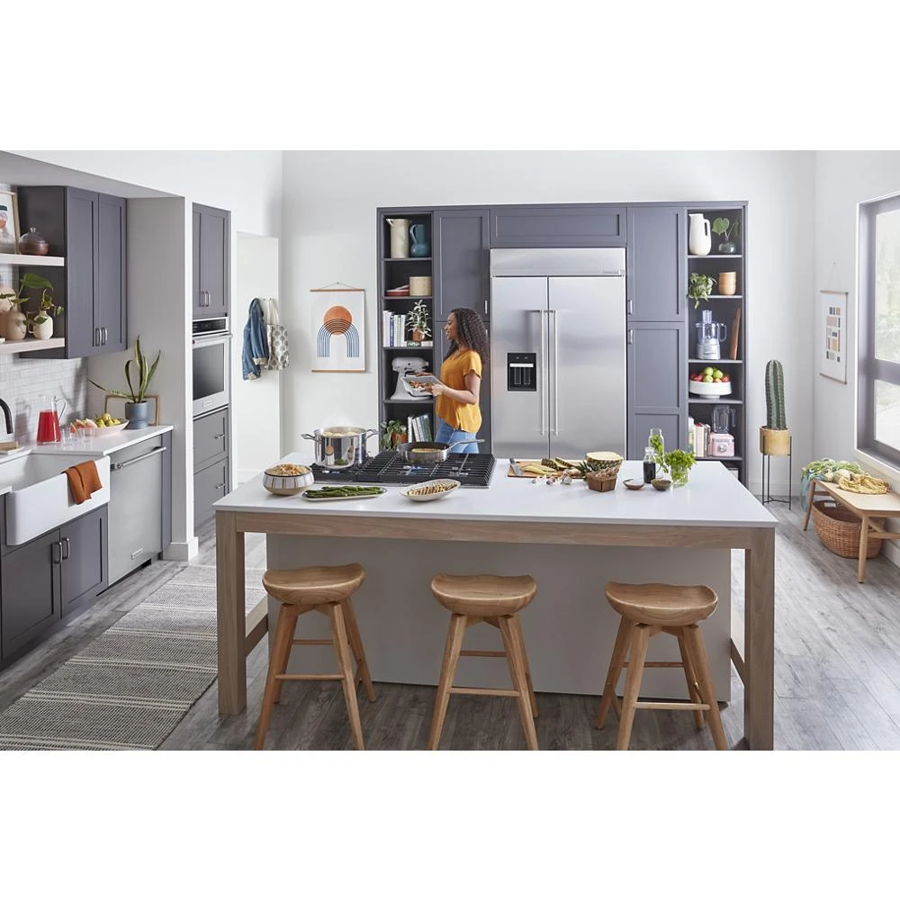 24" Undercounter Refrigerator with Glass Door and Shelves with Metallic Accents KURR314KSS