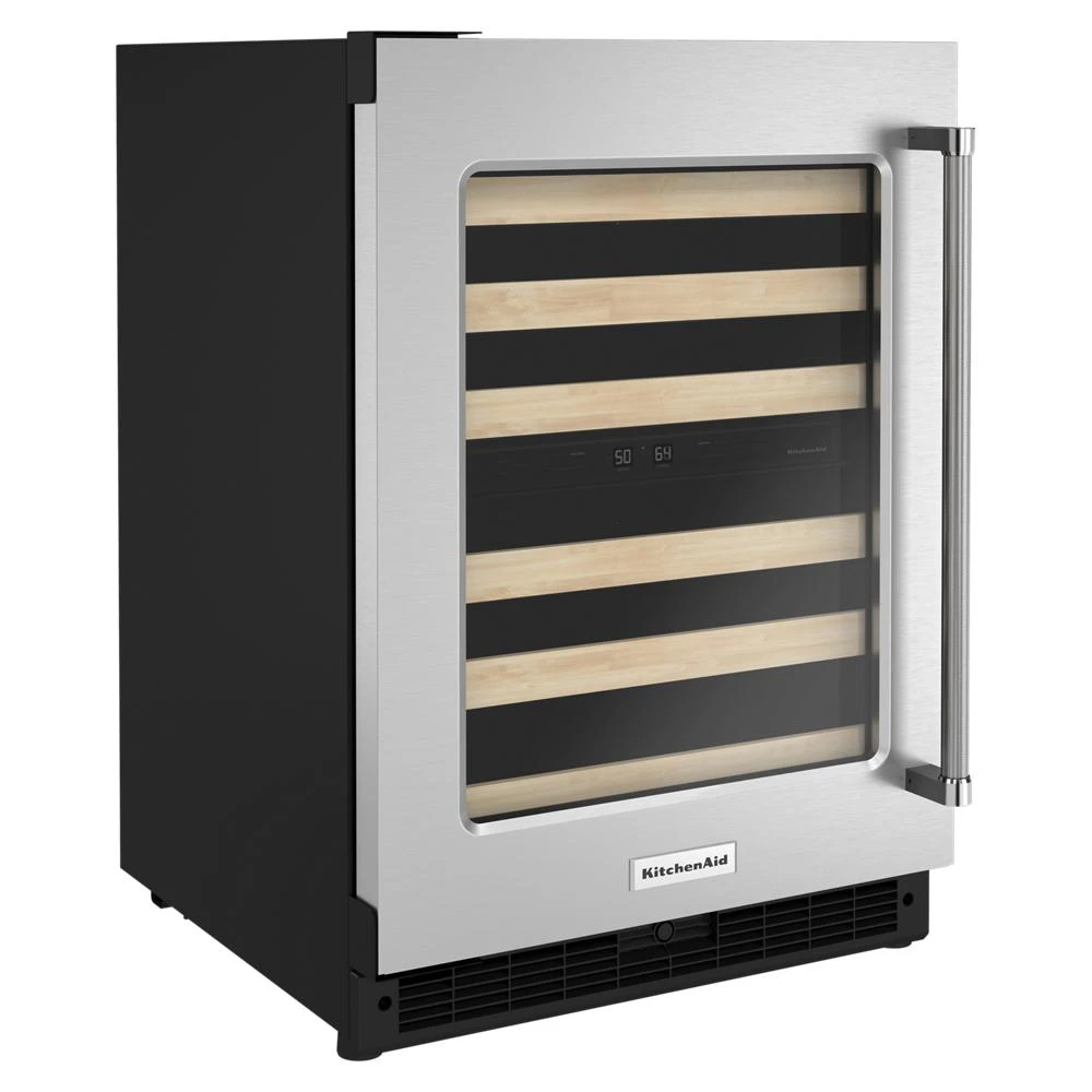 24" Undercounter Wine Cellar with Glass Door and Wood-Front Racks KUWL214KSB