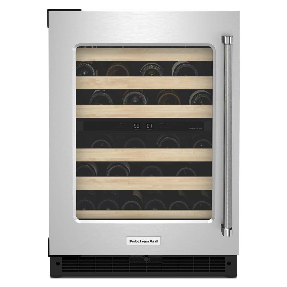 24" Undercounter Wine Cellar with Glass Door and Wood-Front Racks KUWL214KSB