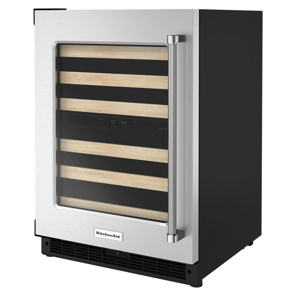 24" Undercounter Wine Cellar with Glass Door and Wood-Front Racks KUWL214KSB