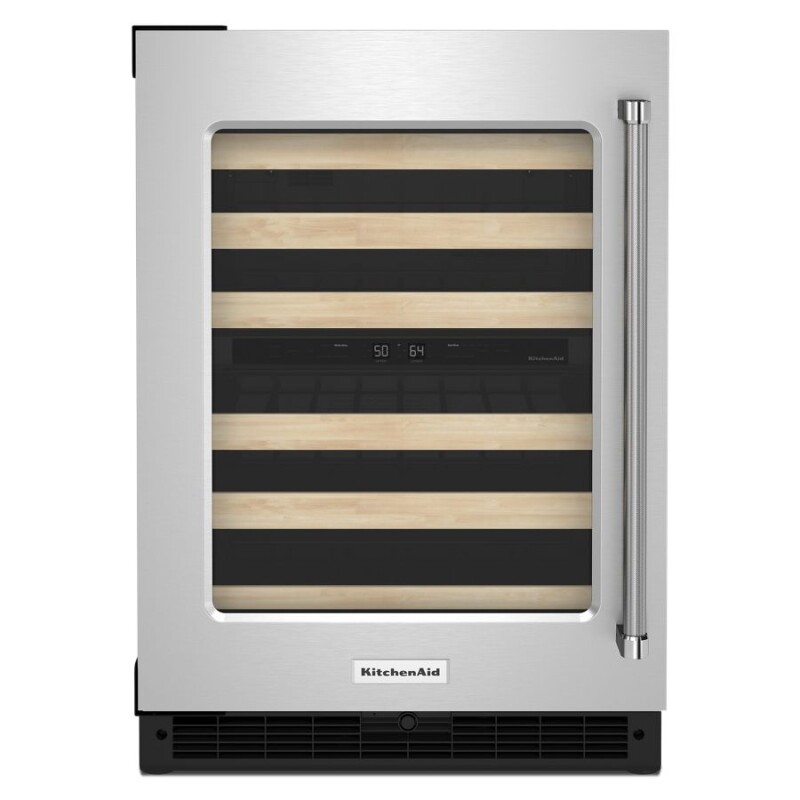 KitchenAid 24" Undercounter Wine Cellar with Glass Door and Wood-Front Racks Stainless Steel KUWL214KSB Picture 1