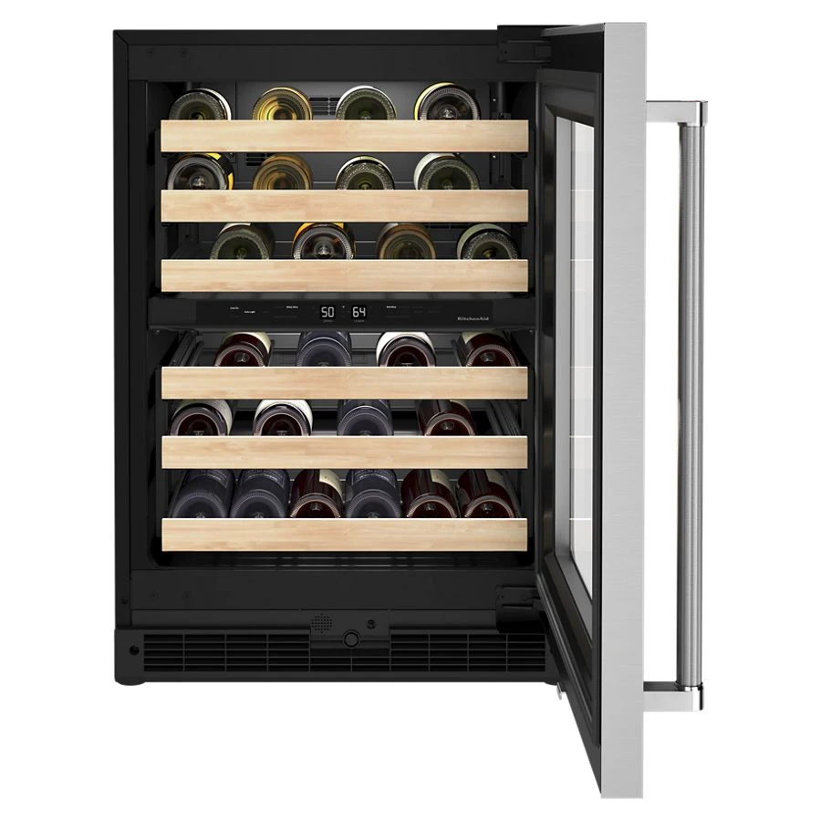 24" Undercounter Wine Cellar with Glass Door and Wood-Front Racks KUWR214KSB