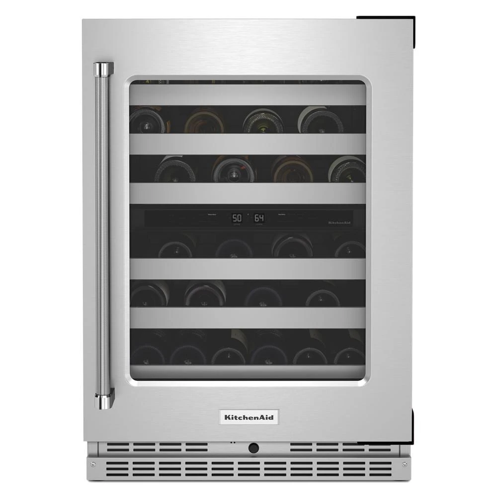 24" Undercounter Wine Cellar with Glass Door and Metal-Front Racks KUWR314KSS