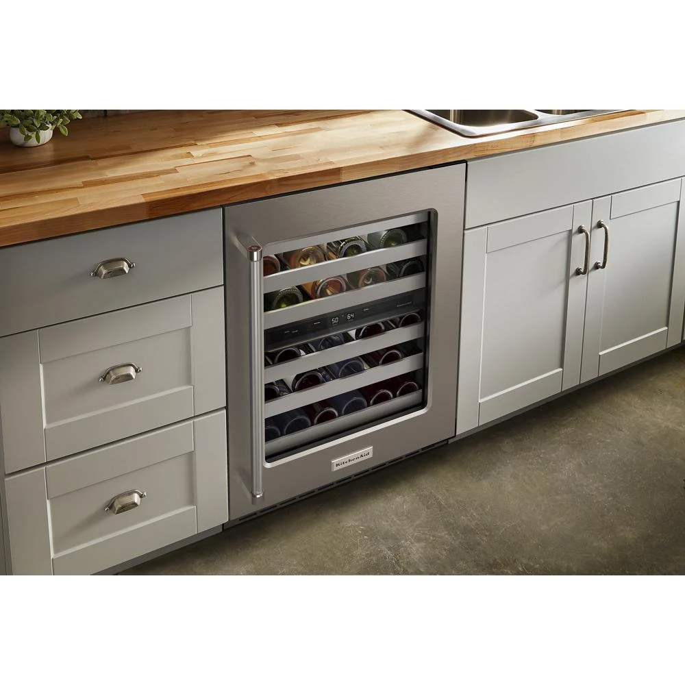 24" Undercounter Wine Cellar with Glass Door and Metal-Front Racks KUWR314KSS