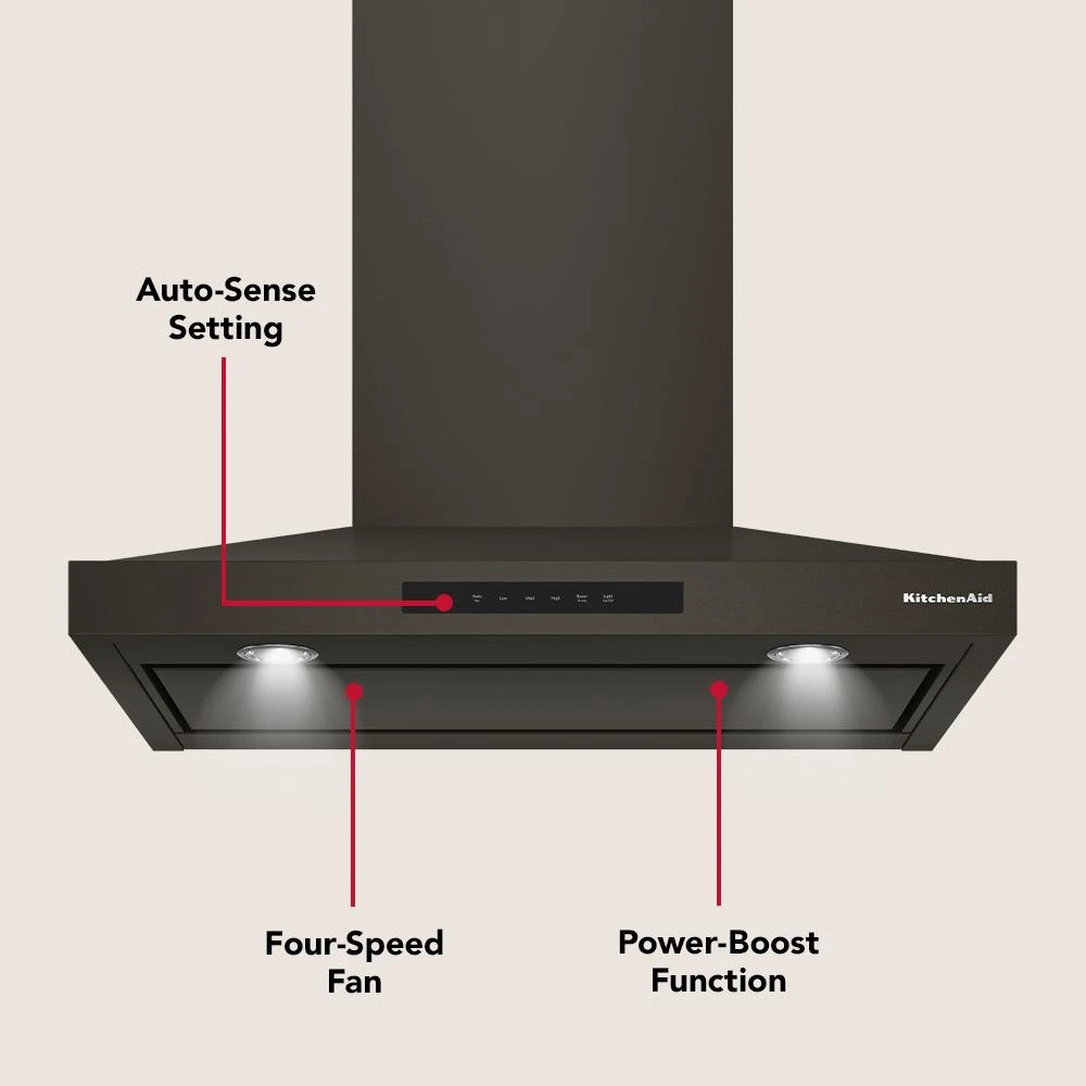 KitchenAid® 30-inch Wall-Mount, 4-Speed Canopy Hood KVWC730SBE